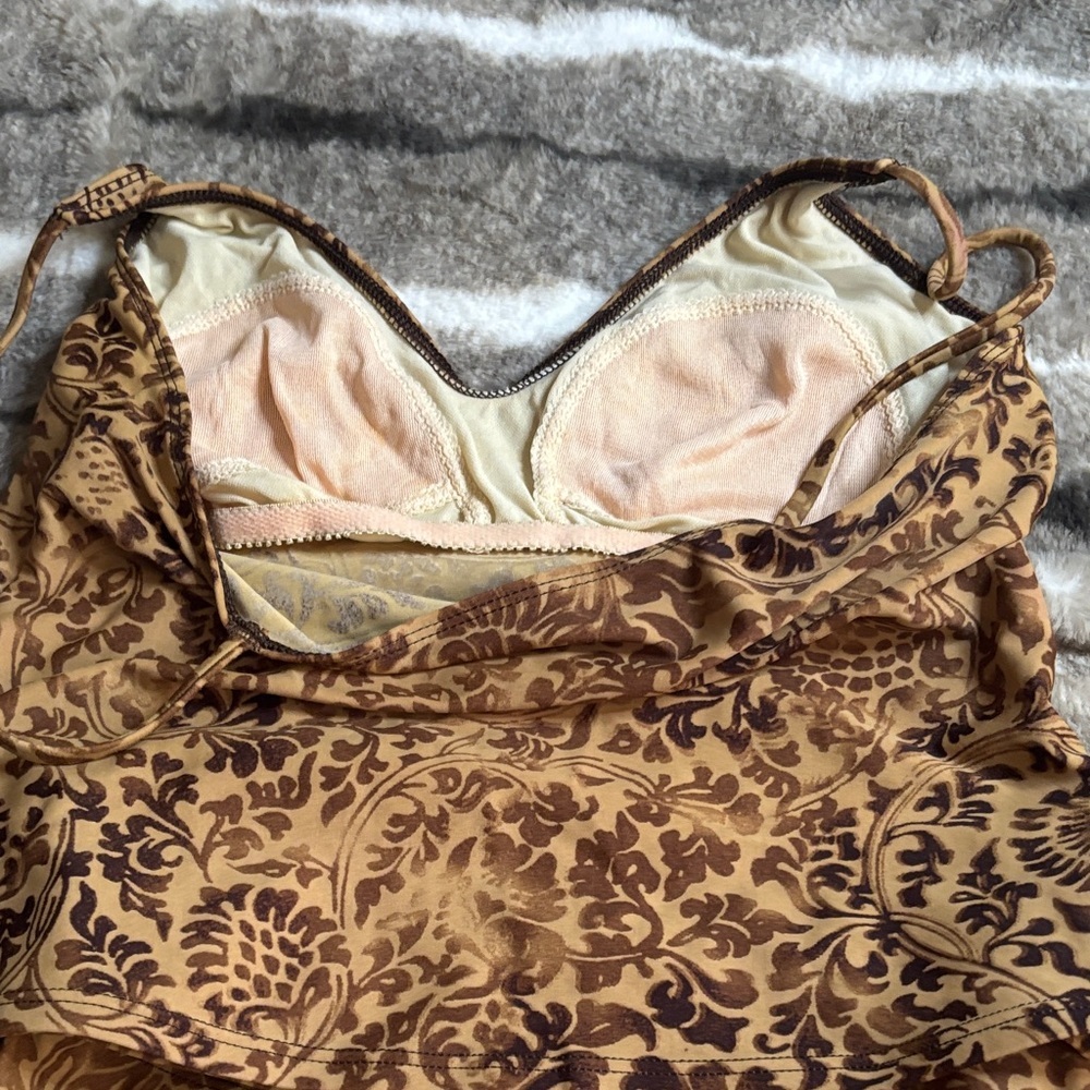 Anne Klein Gold and Brown Floral Chemise Set - Picture 5 of 8